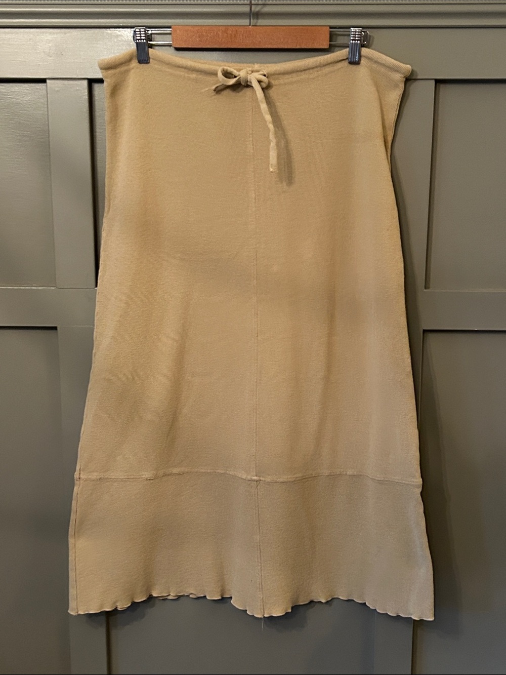 Bryn Walker Cotton Midi Maxi Skirt Light Tan Drawstring Waist Made in USA Small